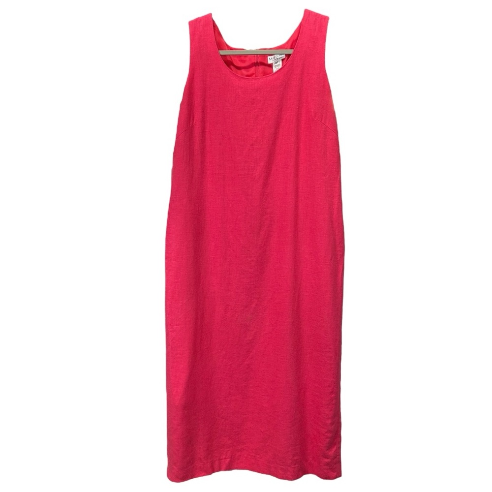 Miss Dorby Women’s Vintage Sleeveless Pink Linen Blend Midi Sheath Dress  Sz 12P